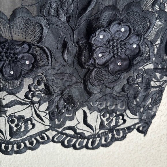 Moda La Belezza Black Scalloped Floral Lace Formal Open Front Shrug Jacket OS - Picture 3 of 9